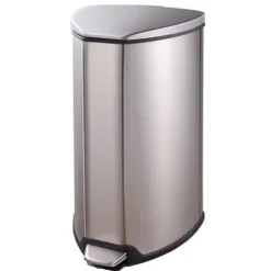 PROREGAL Dreieckiger Treteimer Mit KunstoffInneneimer & Gedämpft Schließendem Deckel 15 Liter HxBxT 51,2 x 27,2 x 29,3 cm Silber