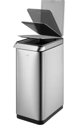 PROREGAL Eleganter Abfalleimer Aus Gebürstetem Edelstahl Mit Touch Bar 30 Liter HxBxT 62,3 x 26 x 40,8 cm Silber