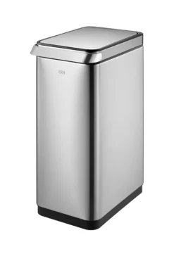 PROREGAL Eleganter Abfalleimer Aus Gebürstetem Edelstahl Mit Touch Bar 30 Liter HxBxT 62,3 x 26 x 40,8 cm Silber