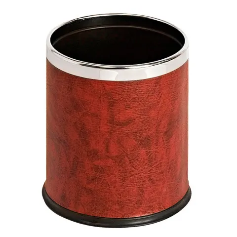 PROREGAL Eleganter Doppelwandiger Papierkorb In Lederoptik 10 Liter HxØ 27,5 x 22,5 cm Rand Aus Mattem Edelstahl Bordeaux