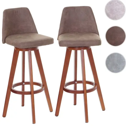 PROREGAL 2er-Set Barhocker drehbar mit Lehne Sitzhöhe 73cm Holz Textil drehbar Vintage Braun helle Beine Barstuhl Tresenhocker