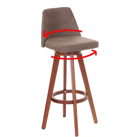 PROREGAL 2er-Set Barhocker drehbar mit Lehne Sitzhöhe 73cm Holz Textil drehbar Vintage Braun helle Beine Barstuhl Tresenhocker