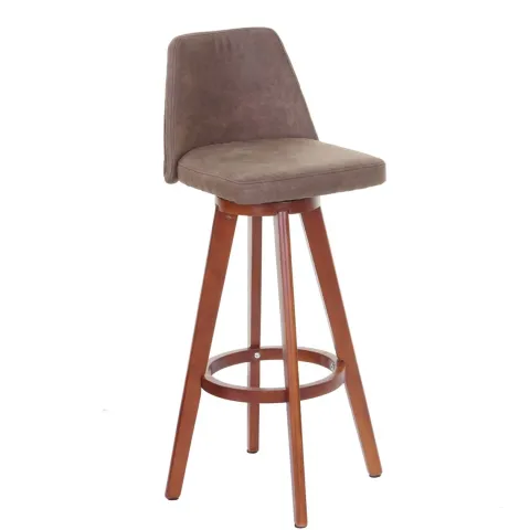 PROREGAL 2er-Set Barhocker drehbar mit Lehne Sitzhöhe 73cm Holz Textil drehbar Vintage Braun helle Beine Barstuhl Tresenhocker