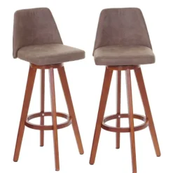 PROREGAL 2er-Set Barhocker drehbar mit Lehne Sitzhöhe 73cm Holz Textil drehbar Vintage Braun helle Beine Barstuhl Tresenhocker