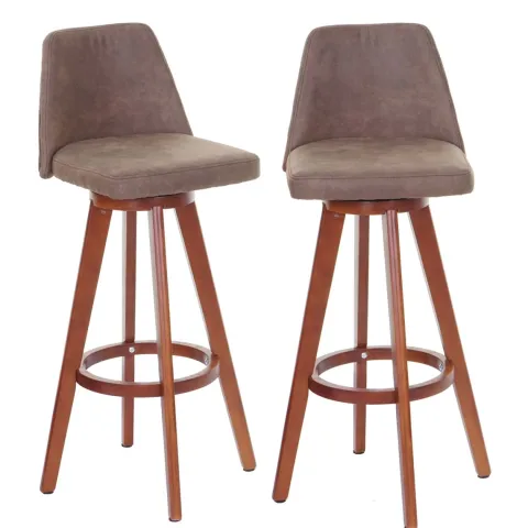 PROREGAL 2er-Set Barhocker drehbar mit Lehne Sitzhöhe 73cm Holz Textil drehbar Vintage Braun helle Beine Barstuhl Tresenhocker