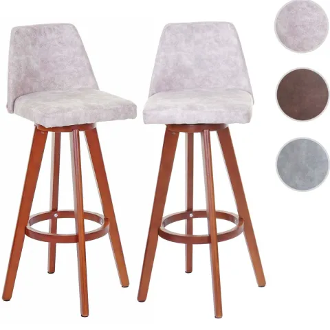 PROREGAL 2er-Set Barhocker drehbar mit Lehne Sitzhöhe 73cm Holz Textil drehbar Vintage Braun helle Beine Barstuhl Tresenhocker
