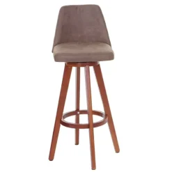PROREGAL 2er-Set Barhocker drehbar mit Lehne Sitzhöhe 73cm Holz Textil drehbar Vintage Braun helle Beine Barstuhl Tresenhocker