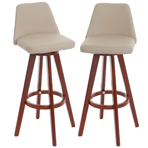 PROREGAL 2er-Set Barhocker drehbar mit Lehne Sitzhöhe 72cm Holz Kunstleder drehbar| Creme Barstuhl Tresenhocker
