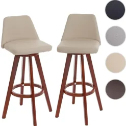 PROREGAL 2er-Set Barhocker drehbar mit Lehne Sitzhöhe 72cm Holz Kunstleder drehbar| Taupe Barstuhl Tresenhocker