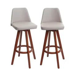PROREGAL 2er-Set Barhocker drehbar mit Lehne Sitzhöhe 72cm Holz Kunstleder drehbar| Taupe Barstuhl Tresenhocker
