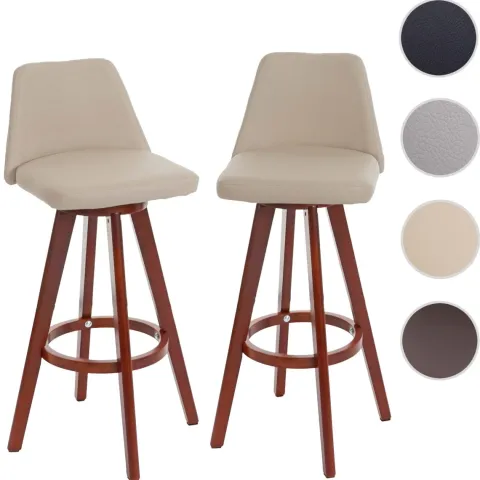 PROREGAL 2er-Set Barhocker drehbar mit Lehne Sitzhöhe 72cm Holz Kunstleder drehbar| Schwarz Barstuhl Tresenhocker