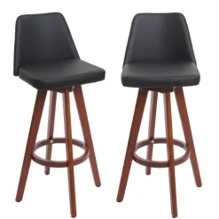 PROREGAL 2er-Set Barhocker drehbar mit Lehne Sitzhöhe 72cm Holz Kunstleder drehbar| Schwarz Barstuhl Tresenhocker