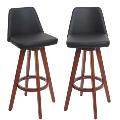 PROREGAL 2er-Set Barhocker drehbar mit Lehne Sitzhöhe 72cm Holz Kunstleder drehbar| Schwarz Barstuhl Tresenhocker