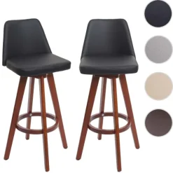 PROREGAL 2er-Set Barhocker drehbar mit Lehne Sitzhöhe 72cm Holz Kunstleder drehbar| Schwarz Barstuhl Tresenhocker