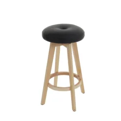 PROREGAL 2er-Set Barhocker drehbar und einfach Sitzhöhe 67cm Holz Kunstleder drehbar Schwarz helle Beine Barstuhl Tresenhocker