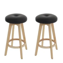PROREGAL 2er-Set Barhocker drehbar und einfach Sitzhöhe 67cm Holz Kunstleder drehbar Schwarz helle Beine Barstuhl Tresenhocker