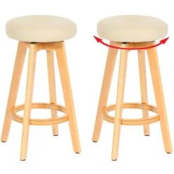 PROREGAL 2er-Set Barhocker drehbar und einfach Sitzhöhe 67cm Holz Kunstleder drehbar Creme helle Beine Barstuhl Tresenhocker