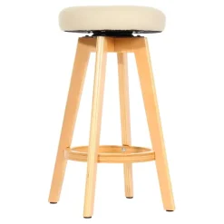 PROREGAL 2er-Set Barhocker drehbar und einfach Sitzhöhe 67cm Holz Kunstleder drehbar Creme helle Beine Barstuhl Tresenhocker