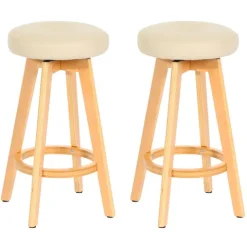 PROREGAL 2er-Set Barhocker drehbar und einfach Sitzhöhe 67cm Holz Kunstleder drehbar Creme helle Beine Barstuhl Tresenhocker