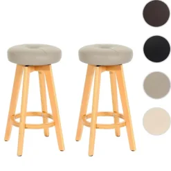 PROREGAL 2er-Set Barhocker drehbar und einfach Sitzhöhe 67cm Holz Kunstleder drehbar Creme helle Beine Barstuhl Tresenhocker