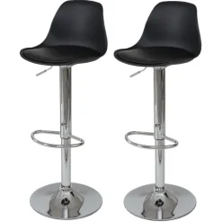 PROREGAL 2er-Set Barhocker, einfach Sitzhöhe 60-80cm Kunstleder Schwarz| Tresenhocker Barstuhl Drehhocker