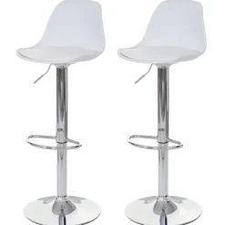 PROREGAL 2er-Set Barhocker, einfach Sitzhöhe 60-80cm Kunstleder Weiß| Tresenhocker Barstuhl Drehhocker