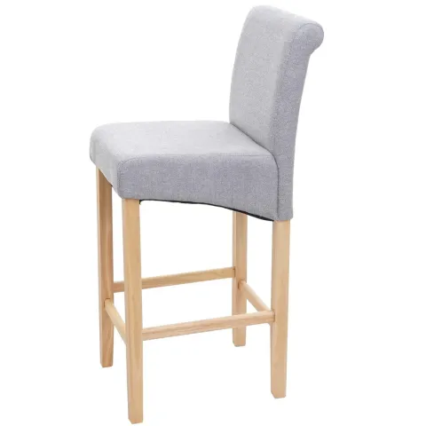 PROREGAL 2er-Set Barhocker gepolstert mit Lehne Sitzhöhe 75cm Holz Hellgrau helle Beine Stoff/Textil Barstuhl Tresenhocker