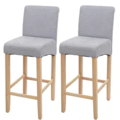 PROREGAL 2er-Set Barhocker gepolstert mit Lehne Sitzhöhe 75cm Holz Hellgrau helle Beine Stoff/Textil Barstuhl Tresenhocker