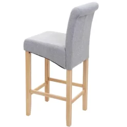PROREGAL 2er-Set Barhocker gepolstert mit Lehne Sitzhöhe 75cm Holz Hellgrau helle Beine Stoff/Textil Barstuhl Tresenhocker