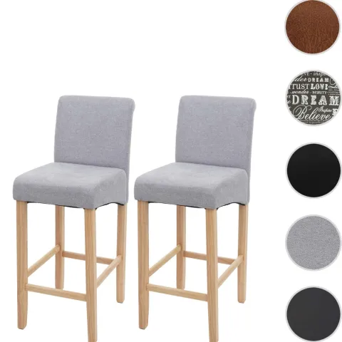 PROREGAL 2er-Set Barhocker gepolstert mit Lehne Sitzhöhe 75cm Holz Hellgrau helle Beine Stoff/Textil Barstuhl Tresenhocker