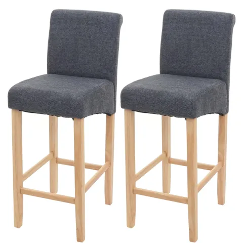 PROREGAL 2er-Set Barhocker gepolstert mit Lehne Sitzhöhe 75cm Holz Dunkelgrau helle Beine Stoff/Textil Barstuhl Tresenhocker