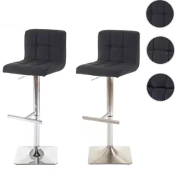 PROREGAL 2er-Set Barhocker gepolstert und höhenverstellbar mit Lehne, Sitzhöhe 63-84cm, mit Lehne drehbar, Stoff/Textil Dunkelgrau, Chromfuß, Barstuhl