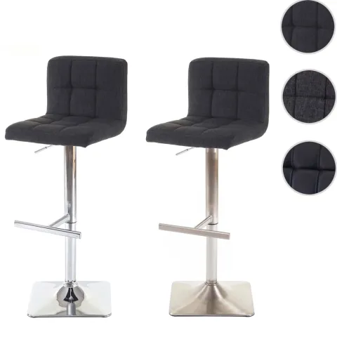 PROREGAL 2er-Set Barhocker gepolstert und höhenverstellbar mit Lehne, Sitzhöhe 63-84cm, mit Lehne drehbar, Stoff/Textil Dunkelgrau, Chromfuß, Barstuhl