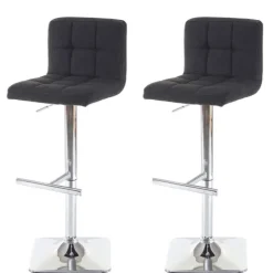 PROREGAL 2er-Set Barhocker gepolstert und höhenverstellbar mit Lehne, Sitzhöhe 63-84cm, mit Lehne drehbar, Stoff/Textil Dunkelgrau, Chromfuß, Barstuhl