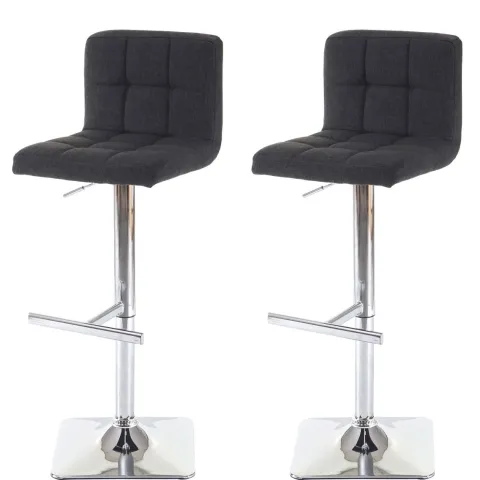PROREGAL 2er-Set Barhocker gepolstert und höhenverstellbar mit Lehne, Sitzhöhe 63-84cm, mit Lehne drehbar, Stoff/Textil Dunkelgrau, Chromfuß, Barstuhl