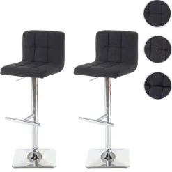 PROREGAL 2er-Set Barhocker gepolstert und höhenverstellbar mit Lehne, Sitzhöhe 63-84cm, mit Lehne drehbar, Stoff/Textil Dunkelgrau, Chromfuß, Barstuhl