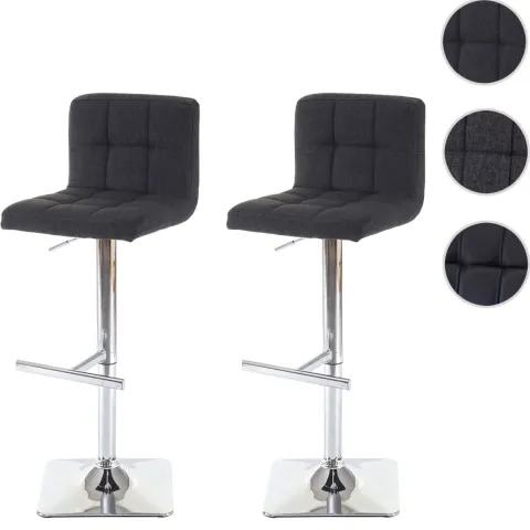 PROREGAL 2er-Set Barhocker gepolstert und höhenverstellbar mit Lehne, Sitzhöhe 63-84cm, mit Lehne drehbar, Stoff/Textil Dunkelgrau, Chromfuß, Barstuhl