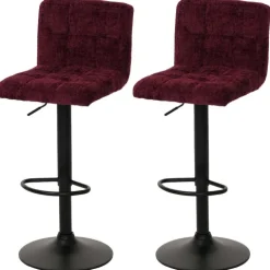 PROREGAL 2er-Set Barhocker gepolstert mit Lehne Sitzhöhe 63-83cm höhenverstellbar drehbar Stoff Chenille Bordeaux| Tresenhocker Barstuhl
