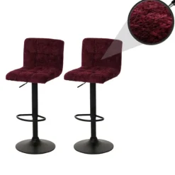 PROREGAL 2er-Set Barhocker gepolstert mit Lehne Sitzhöhe 63-83cm höhenverstellbar drehbar Stoff Chenille Bordeaux| Tresenhocker Barstuhl