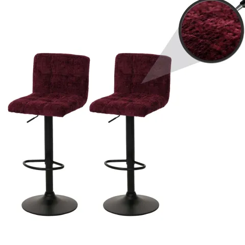 PROREGAL 2er-Set Barhocker gepolstert mit Lehne Sitzhöhe 63-83cm höhenverstellbar drehbar Stoff Chenille Bordeaux| Tresenhocker Barstuhl