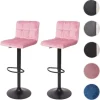 PROREGAL 2er-Set Barhocker gepolstert mit Lehne Sitzhöhe 63-87cm höhenverstellbar Samt Rosa Fuß Schwarz| Tresenhocker Barstuhl
