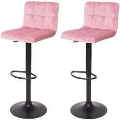 PROREGAL 2er-Set Barhocker gepolstert mit Lehne Sitzhöhe 63-87cm höhenverstellbar Samt Rosa Fuß Schwarz| Tresenhocker Barstuhl