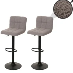 PROREGAL 2er-Set Barhocker gepolstert mit Lehne Sitzhöhe 63-83cm höhenverstellbar drehbar Stoff Boucle Grau| Tresenhocker Barstuhl