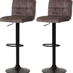 PROREGAL 2er-Set Barhocker gepolstert mit Lehne Sitzhöhe 63-83cm höhenverstellbar drehbar Stoff Chenille Braun| Tresenhocker Barstuhl