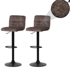 PROREGAL 2er-Set Barhocker gepolstert mit Lehne Sitzhöhe 63-83cm höhenverstellbar drehbar Stoff Chenille Braun| Tresenhocker Barstuhl