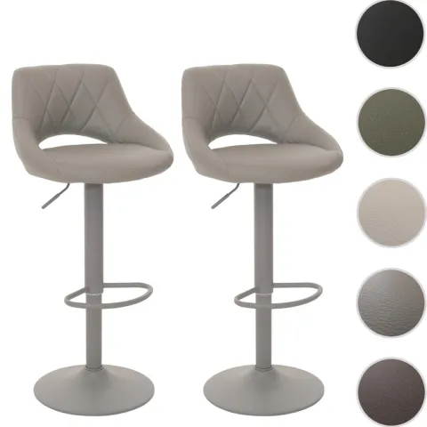 PROREGAL 2er-Set Barhocker gepolstert mit Lehne Sitzhöhe 60-82cm Fußablage drehbar Kunstleder Metall Grau Barstuhl Tresenhocker