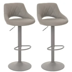 PROREGAL 2er-Set Barhocker gepolstert mit Lehne Sitzhöhe 60-82cm Fußablage drehbar Kunstleder Metall Grau Barstuhl Tresenhocker