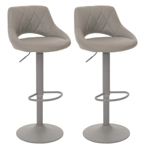 PROREGAL 2er-Set Barhocker gepolstert mit Lehne Sitzhöhe 60-82cm Fußablage drehbar Kunstleder Metall Grau Barstuhl Tresenhocker
