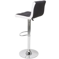 PROREGAL 2er-Set Barhocker gepolstert mit Lehne Sitzhöhe 63-87cm höhenverstellbar Stoff/Textil Dunkelgrau + Kunstleder Weiß Chromfuß| Barstuhl