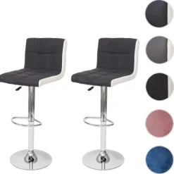 PROREGAL 2er-Set Barhocker gepolstert mit Lehne Sitzhöhe 63-87cm höhenverstellbar Stoff/Textil Dunkelgrau + Kunstleder Weiß Chromfuß| Barstuhl